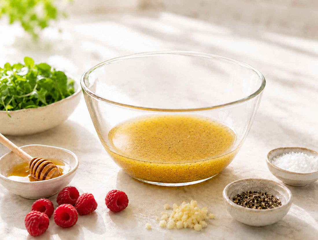 Leinöl-Himbeeressig-Vinaigrette