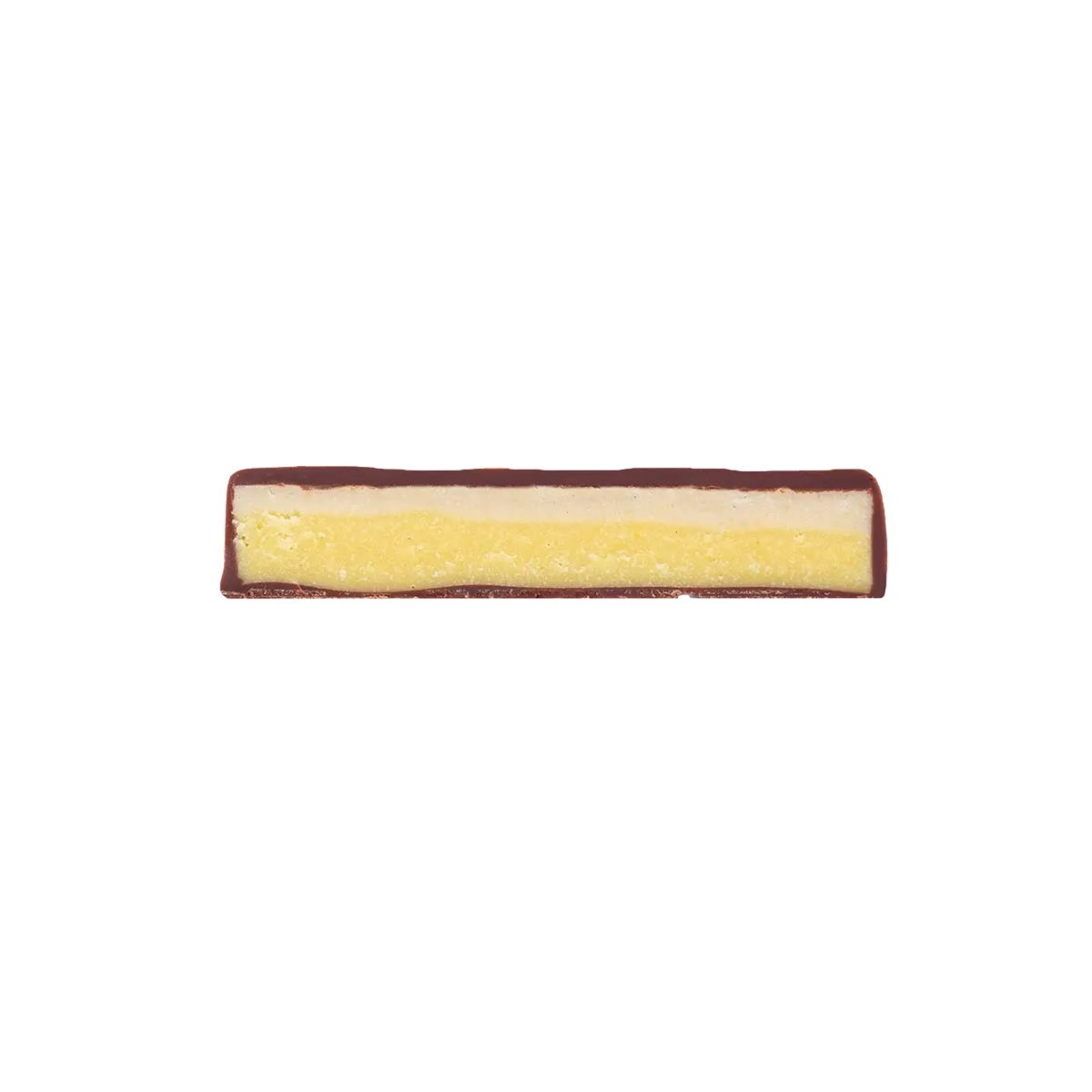 Querschnitter der handgeschöpften 'Mango Tango' Schokolade von Zotter.