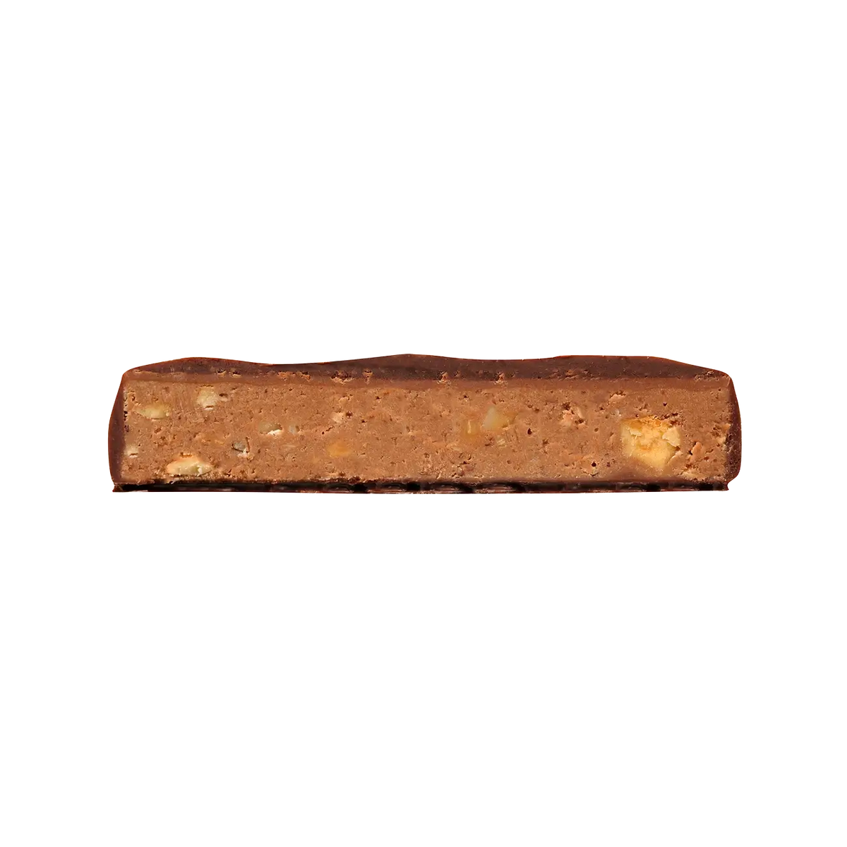 Schokoladenriegel mit Nüssen, Querschnitt.