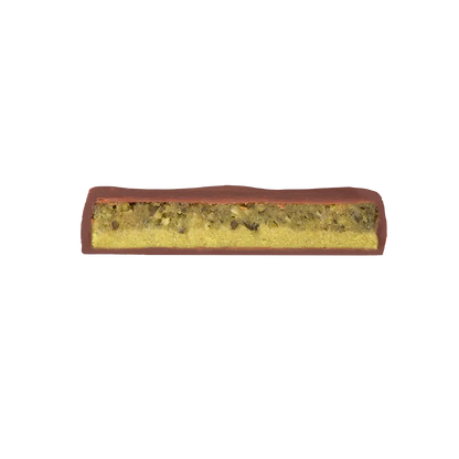 Kürbiskern-Marzipan-Schnitt mit Schokoladenüberzug, Nahaufnahme.