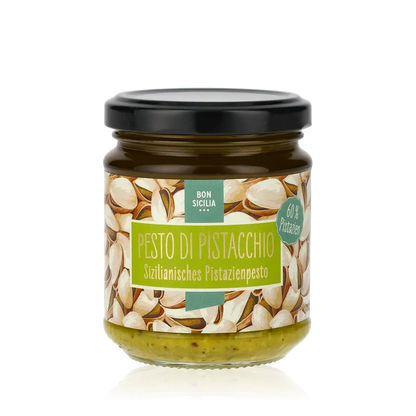 Bon Sicilia Pesto di Pistacchio Glas mit Pistazienmotiv.