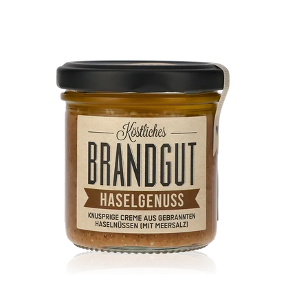 Brandgut Haselgenuss Brotaufstrich Glas mit Etikett.