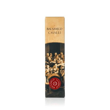 Balsamico Cavalli Essigverpackung mit klassischem Design und Logo.
