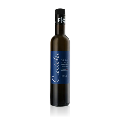 Flasche Caieta Olivenöl, 500 ml, schwarzes Etikett.