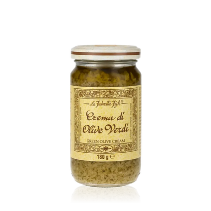 Glas mit La Favorita Feinkost Crema di Olive Verdi.