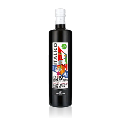 Italico Bio Olivenöl Flasche mit Etikett und Logo.