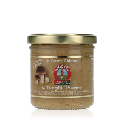Ghiotto Creme Funghi Porcini Glas mit Pilzabbildung.
