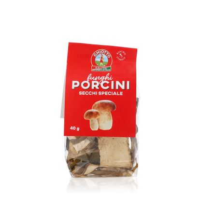 Ghiotto getrocknete Steinpilze Packung, 40g, rote Verpackung.