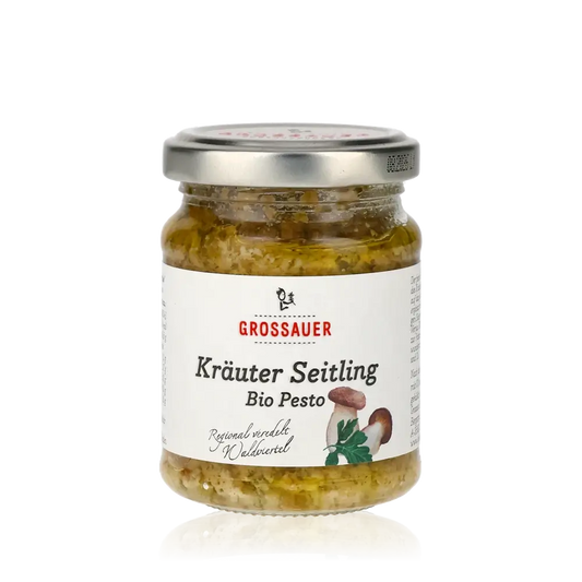 Glas Kräuter Seitling Bio Pesto von Grossauer.