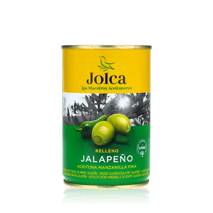 Jolca Oliven gefüllt mit Jalapeño, Manzanilla Spanien Antipasti.