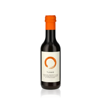 Flasche Tunke Essig mit Weißburgunder und Aprikose.