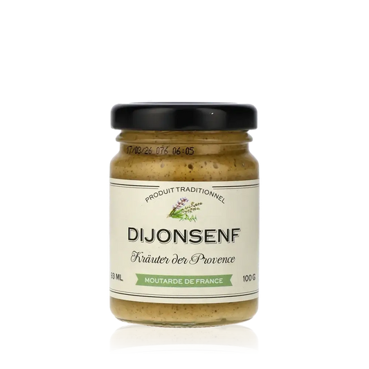 Glas Dijonsenf Kräuter der Provence, Moutarde de France.