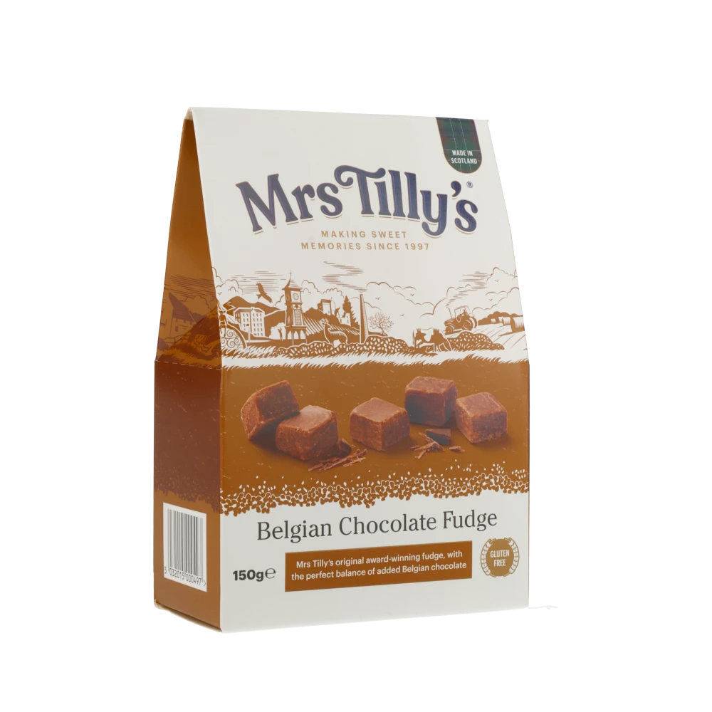Schokoladenfudge-Verpackung von Mrs Tilly's.