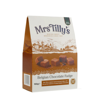 Schokoladenfudge-Verpackung von Mrs Tilly's.
