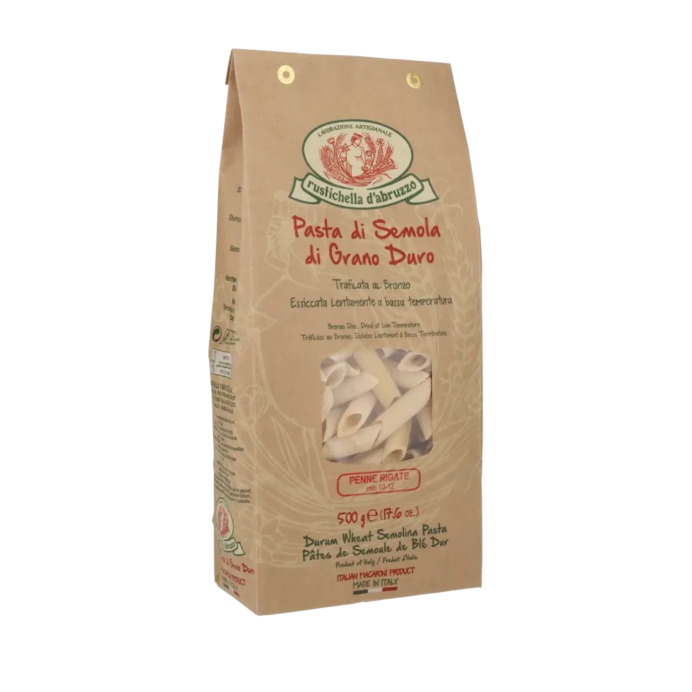 Rustichella d'Abruzzo Penne Rigate Pasta Verpackung.