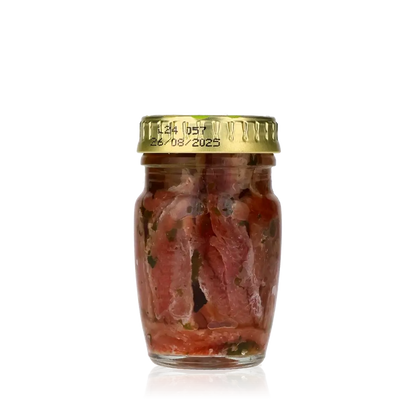 Feinkostglas mit Sardellen, Knoblauch, Petersilie von Savini.