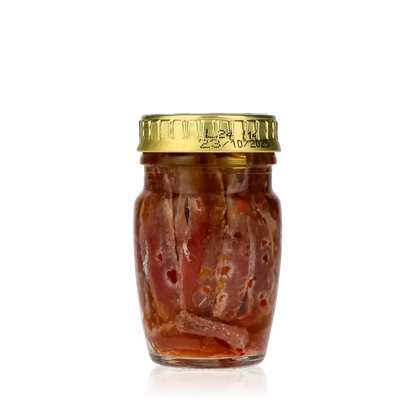 Savini Sardellen mit Peperoncino im Glas.