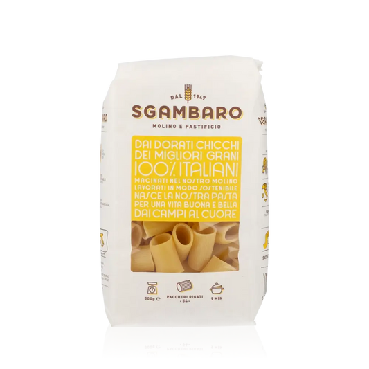 Sgambaro Paccheri Rigati Pasta 500g Packung Vorderseite.