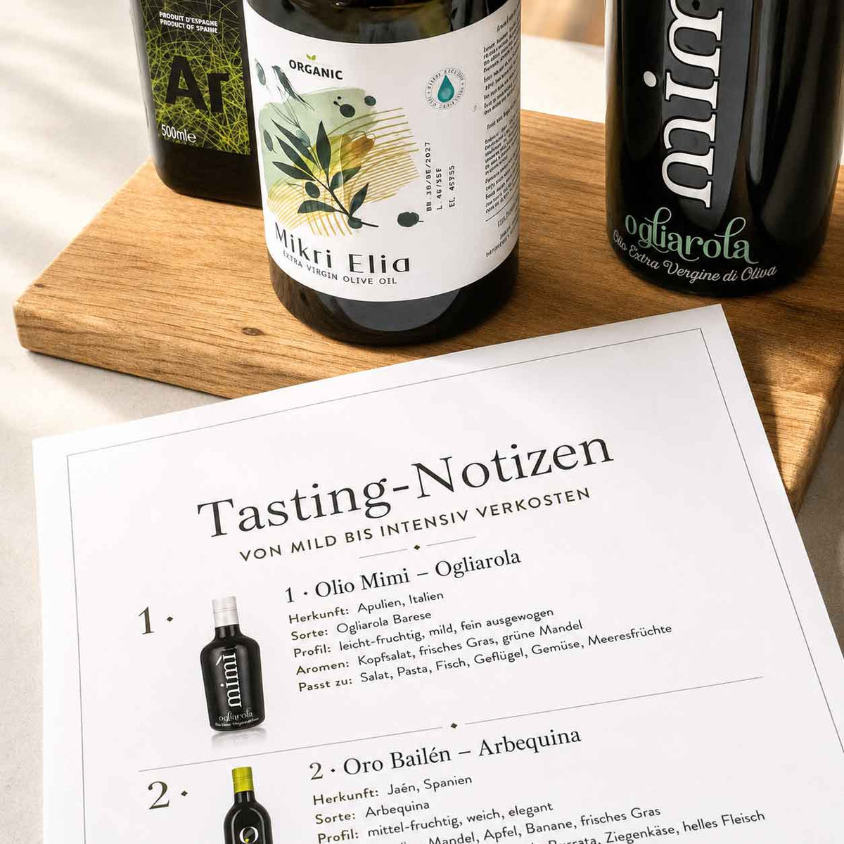 Tasting Notizen von 3 Olivenölen
