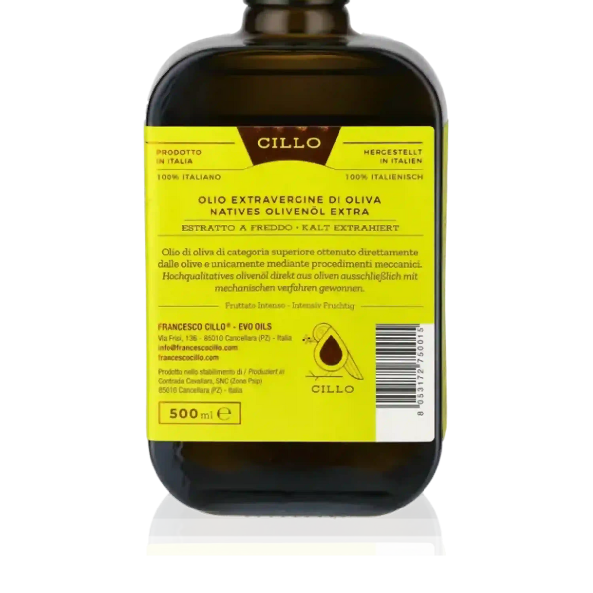 Etikett Rückseite von Francesco Cillo Mono Coratina 