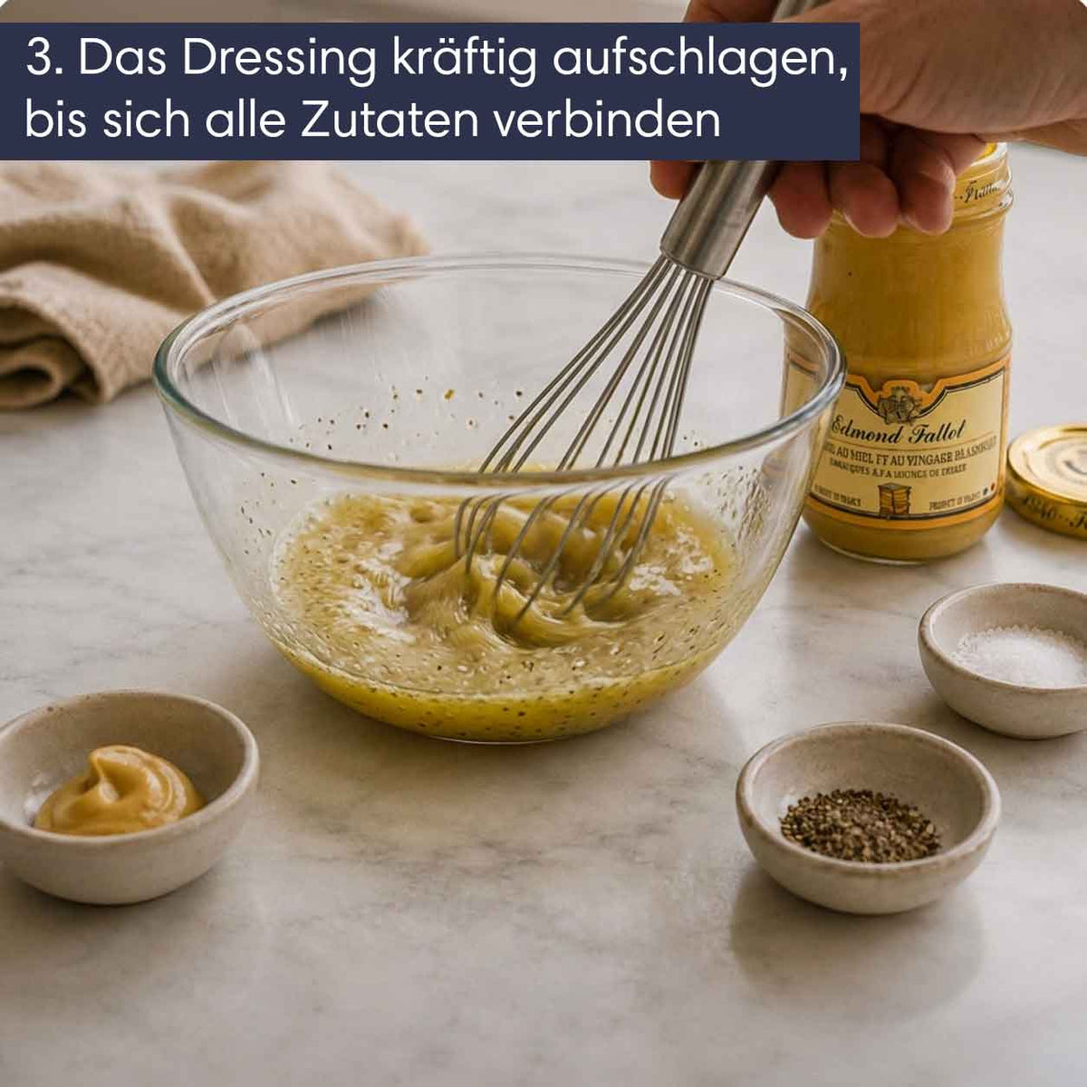 Emulsion Schritt 3: Dressing kräftig aufschlagen, bis sich alle Zutaten verbinden