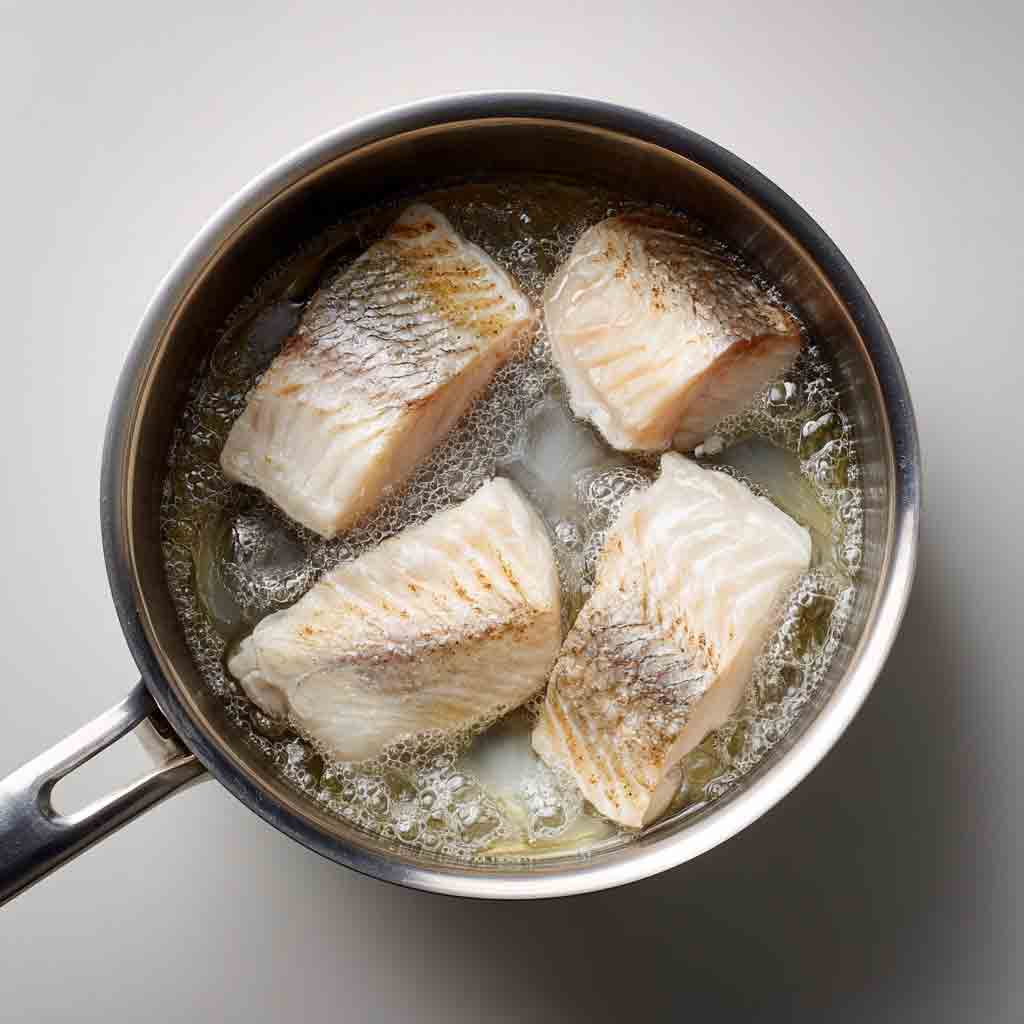 Gedünsteten Fisch mit leicht-fruchtigen Olivenöl würzen.