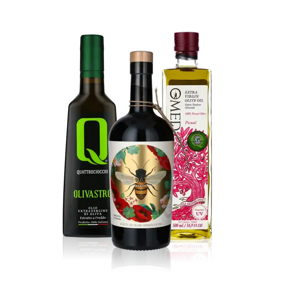 Probierset mit 3 Olivenölen. Alle Öle sind intensiv-fruchtig