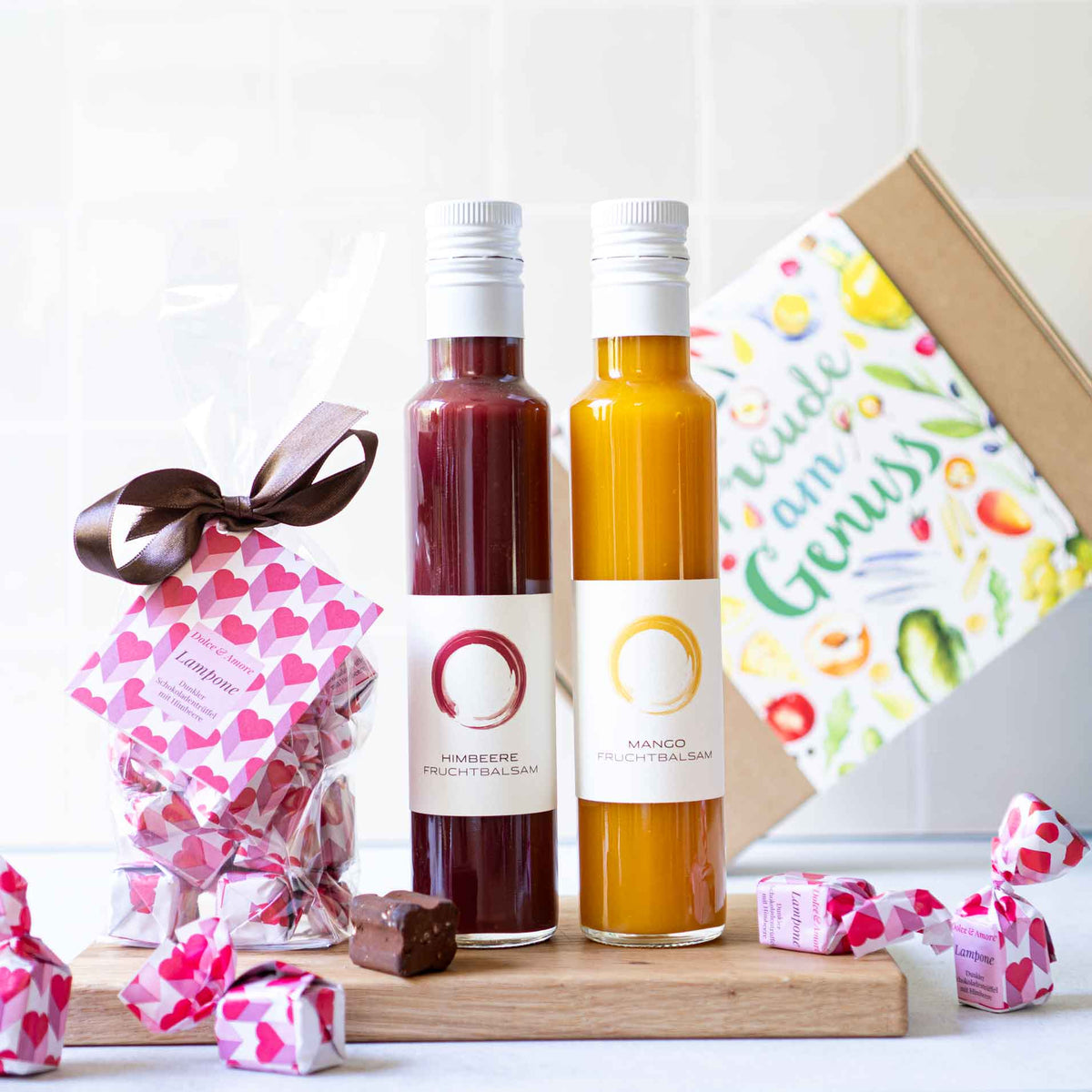 Geschenkset mit Himbeer und Mangbalsam und Tartufo dolce mit Himbeere von Dolce & Amore
