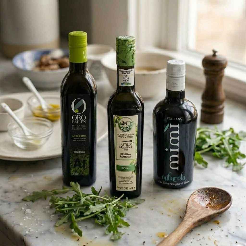 Unsere Empfehlungen: Drei Premium-Olivenöle. Oro Bailén, Mimi und Castillo de Canena