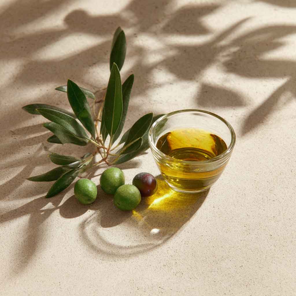 Glasschale mit Olivenöl