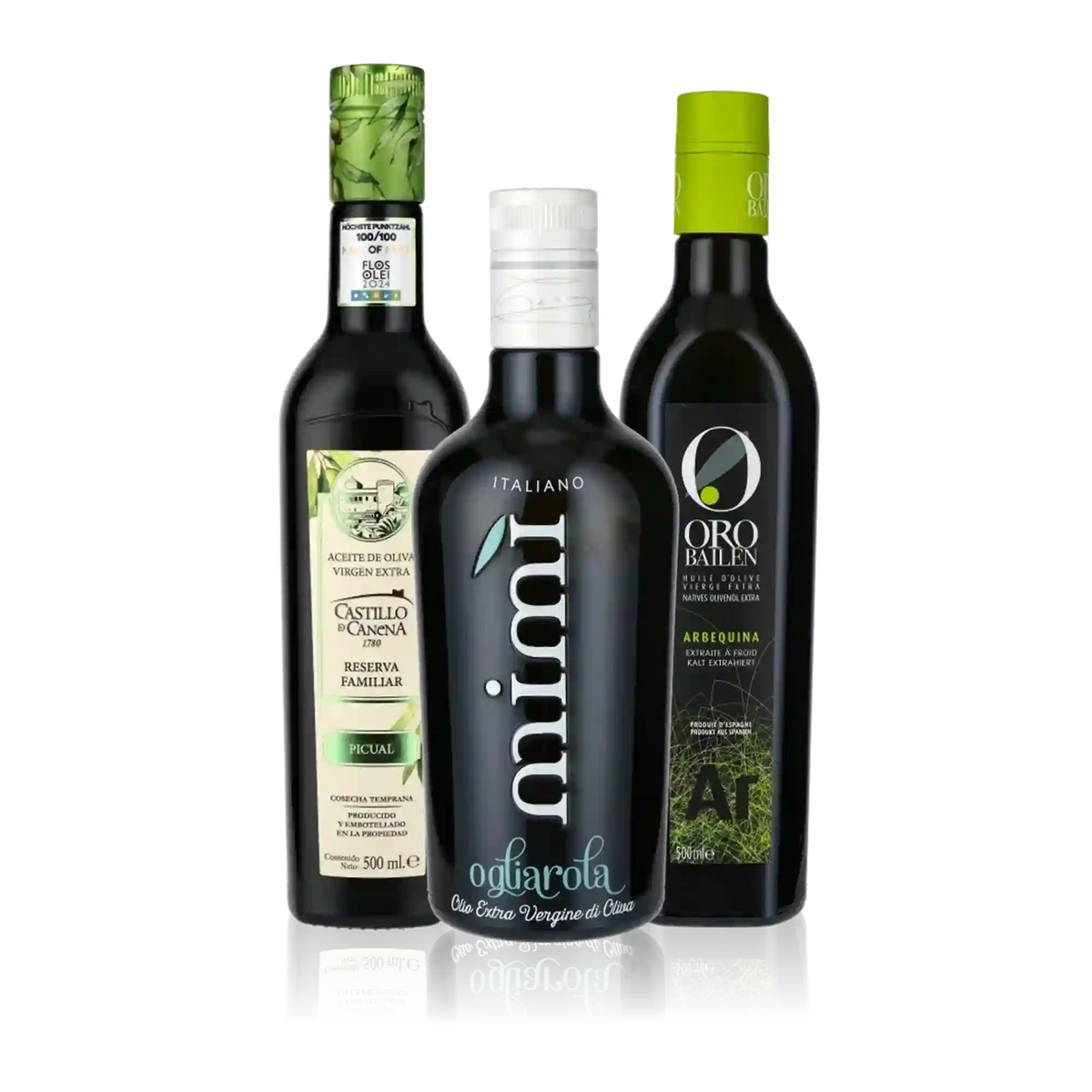 Probierset mit 3 Olivenölen von Castillo de Canena, Mimi und Oro Bailen von mild bis intensiv