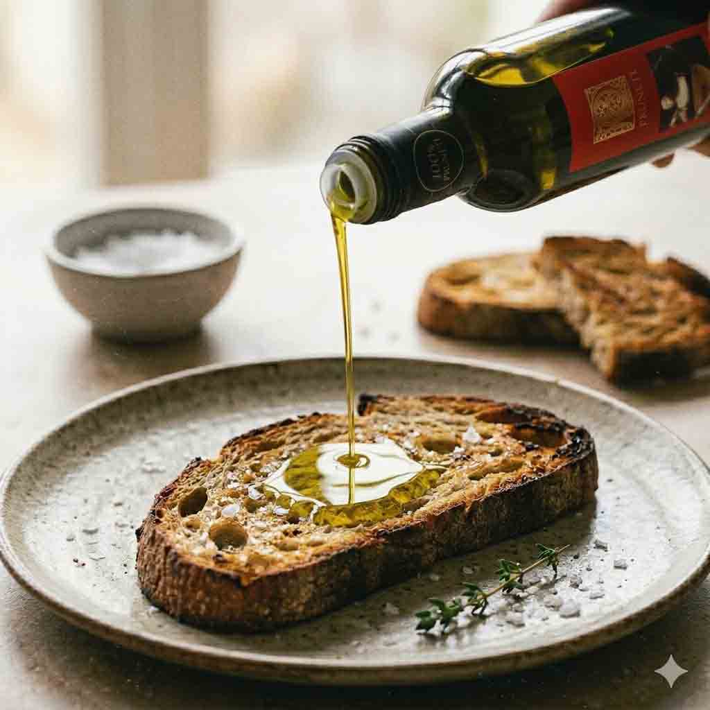 Pruneti Olivenöl auf Weißbrot
